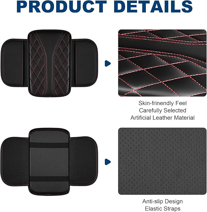 Car Center Console Cover Fit for Volkswagen Jetta Waterproof Console Cover with 2 Storage Bags Leather Armrest Cover Scratch & Wear Resistant(Black)