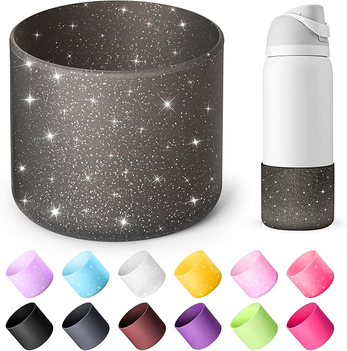 Silicone Boot for 32 oz Owala Water Bottles, Anti-Slip Protective Sleeve for Owala Twist & FreeSip & Flip Insulated Water Bottle, Boot Bottom Base (Glitter Black)