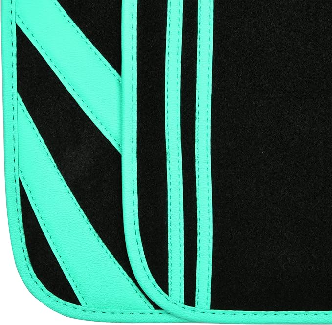 CAR PASS Mint Green Edge Leather Car Floor Mats, Universal Car Mats with Double Stitch Line and Anti-Slip Backing Design, for Cute Girly Women, Fit 95% Automotive,SUVs,Sedan,Vans (Black and Mint)