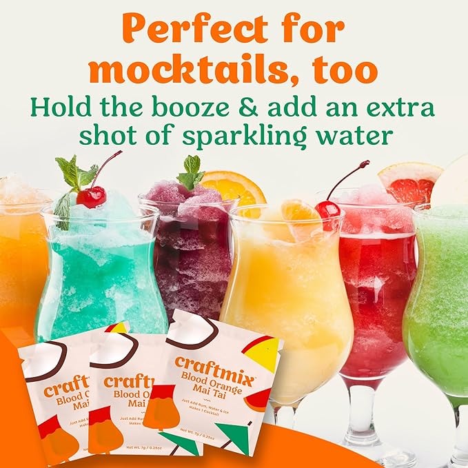 Craftmix Blood Orange Mai Tai Cocktail & Mocktail Drink Mixer, Skinny Mixes - Water Flavoring Packets - Made With Real Fruit - Vegan Low-Carb, Low-Sugar, Non-GMO, Dairy Free, Gluten Free, 12 Pack