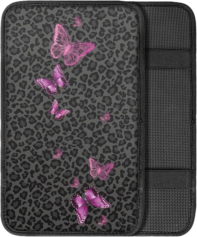Black Leopard Butterfly Car Center Console Cover,Car Armrest Cover Cushion,Universal Butterfly Car Accessories