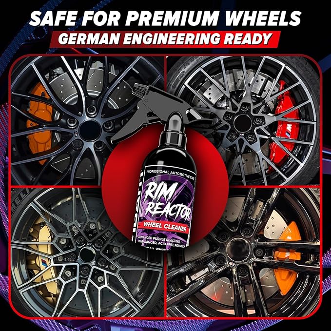 Carfidant Rim Reactor Wheel and Rim Cleaner Spray - Removes Brake Dust & Grime - Safe for BMW, Mercedes, Audi, VW & Porsche - No Scrub, pH Neutral, Non-Acidic Tire Cleaner - 32 fl oz