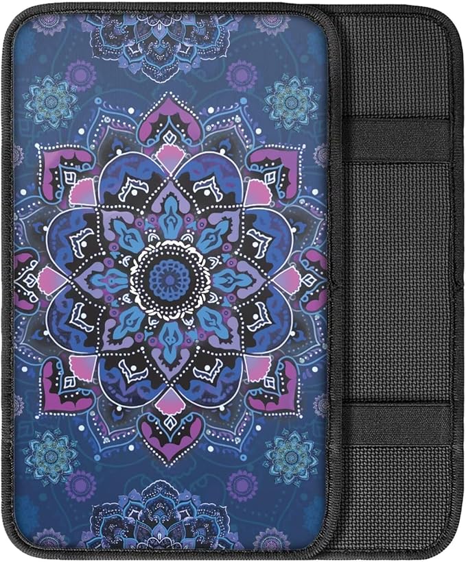 Mandala Flower Print Car Center Console Cushion Pad Dust-Proof Universal Armrest Cover Decorative Car Interior Accessories for Truck Sedan SUV