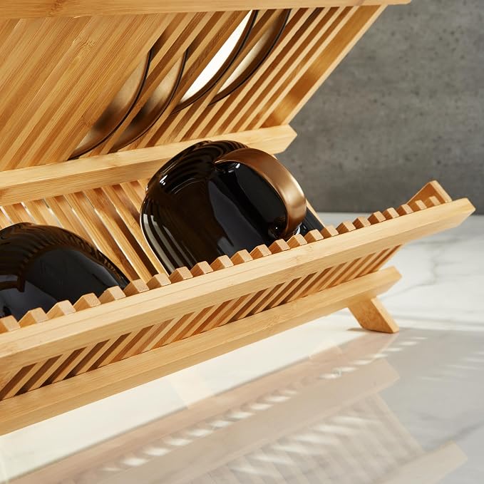 Berghoff Bamboo Plate Rack 20", Light Brown, Durable, Reusable, Drying Rack, Strain Dishes, Lightweight