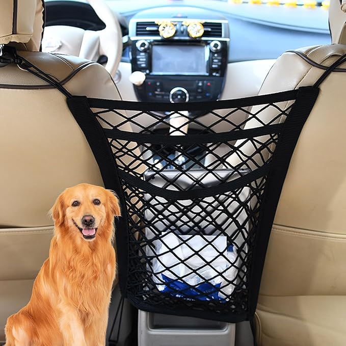 Dog Pet Net Barrier with Auto Safety Mesh Organizer Universal for Cars, SUVs -Easy Install,Car Divider & Storage Bag, Car Divider for Driving Safely with Children & Pets(Black-3 Layer)