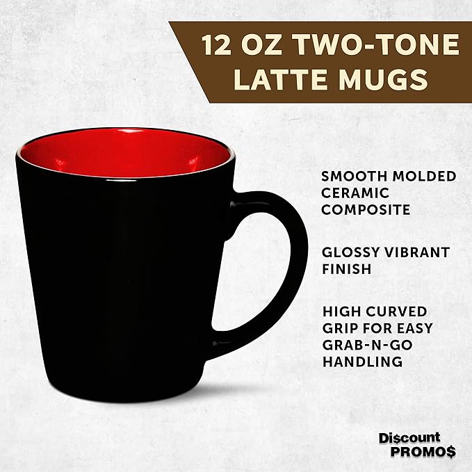 DISCOUNT PROMOS Ceramic Coffee Latte Mugs 12 oz. Set of 10, Bulk Pack - Perfect for Coffee, Tea, Espresso, Hot Cocoa, Other Beverages - Red