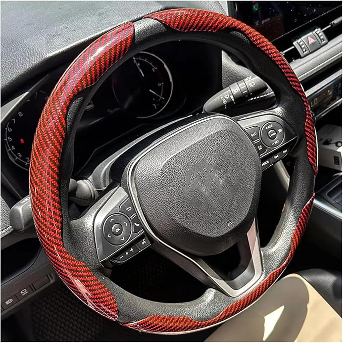 3PCS Universal Car Steering Wheel Cover - Warm Winter 38cm Round Glossy Laser Carbon Fiber fit for Interior Accessories(3PCS Blue)