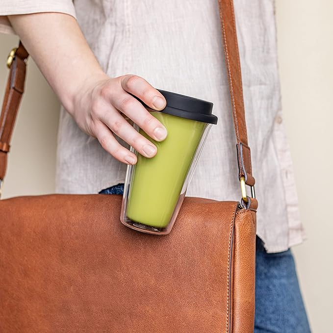 2-Pack Insulated Glass Travel Mugs, 12 oz, Double Wall, Reusable Coffee Cups with Lids, BPA Free