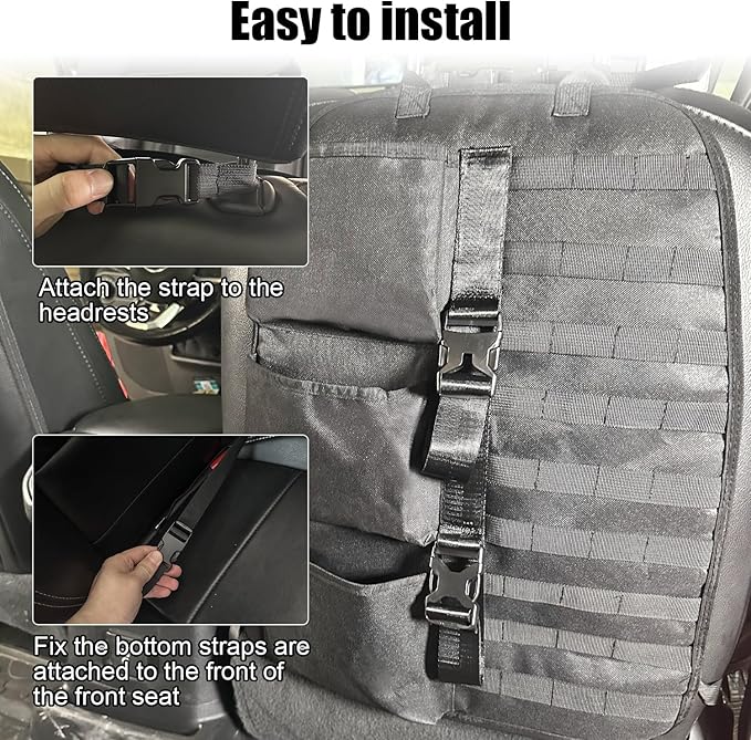 SUNPIE 2 Pcs Seat Back Truck Gun Rack，Automotive Gun Racks with Molle Panel Universal Seatback Storage Pockets Tactical Car Seat Back Organizer for Hunting Accessories Storage,Black