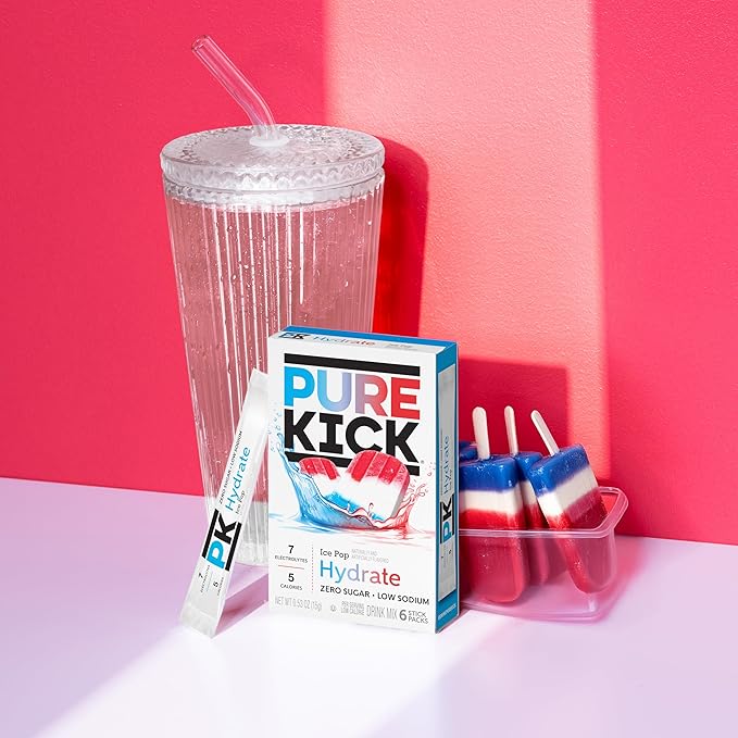 Pure Kick Hydration Singles To Go Drink Mix, Ice Pop, Includes 12 Boxes with 6 Packets in each Box, 72 Total Packets