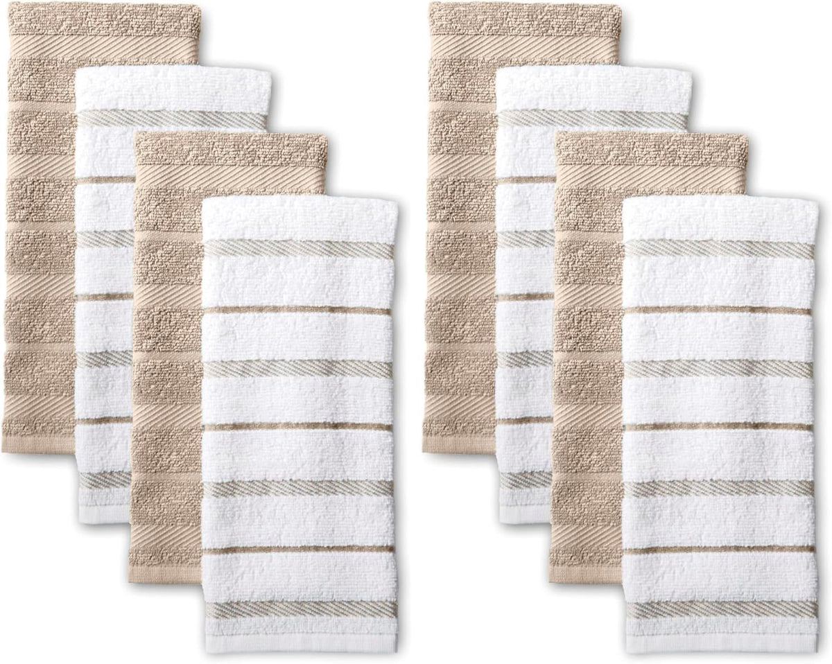 KitchenAid Albany Kitchen Towel 4-Pack Set, Milkshake Tan/White, 16"x26"