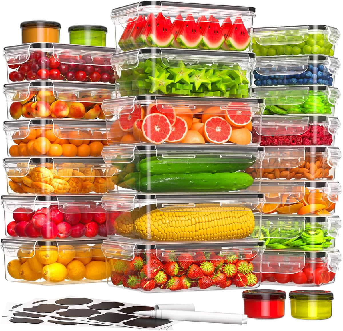 40 PCS Food Storage Containers with Lids Airtight (20 Containers & 20 Lids), Leak proof Meal Prep Container Set for Kitchen Storage, BPA-free, PVC-free Plastic, Microwave/Dishwasher Safe, Labels & Pen