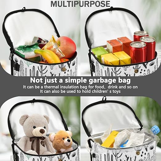 Cactus Car Trash Can Black Green Cacti Tropical Car Garbage Bag with Lid Hanging Waterproof Leak Proof Vehicle Storage Bin