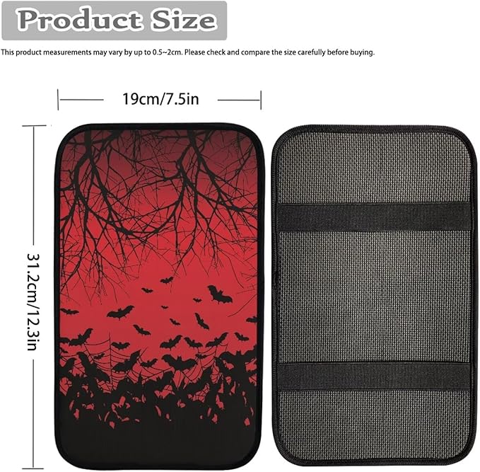 Mintutlipy Halloween Bat Print Automotive Center Console Cover Armrest Car Seat Box Soft Breathable Car Armrest Cushion for Pets Dog