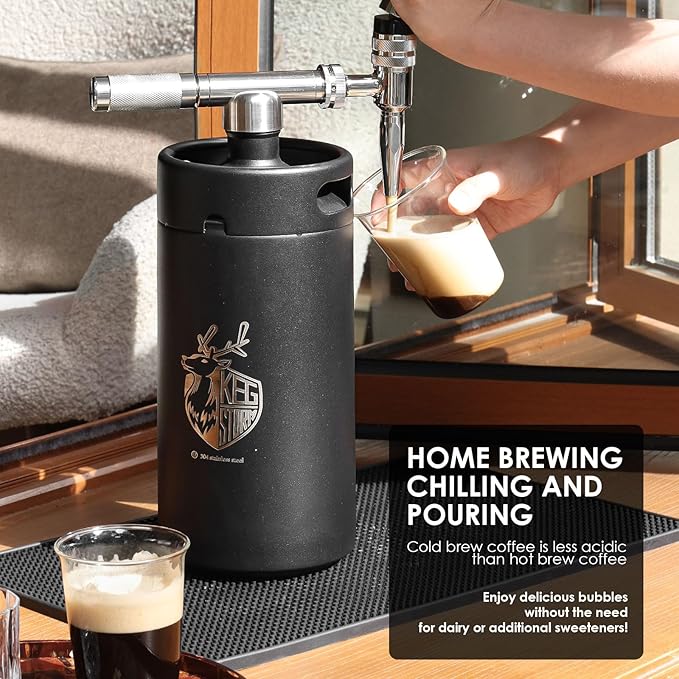 Stainless Steel 128 oz （3.8L）Nitro Cold Brew Coffee Maker - Portable Mini Keg System - with Stout Creamer Faucet Large Home Keg - Collapsible Funnel & Drip Mat