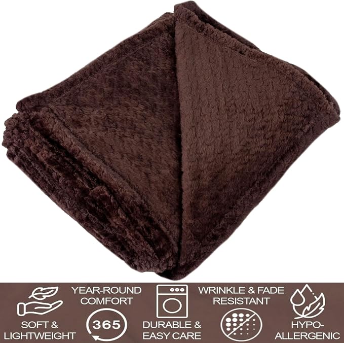 Waffle Knit Textured Throw Blanket Soft for Couch, Sofa, Twin Bed, Kids, Adults, 50” x 60” Chenille Knit Blanket, Boho Throw Blanket for Home Decor 250 GSM (Chocolate Brown)