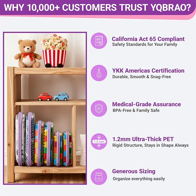 YQBRAO 4-Pack Clear Diaper Bag Organizer Pouches, 1.2mm Ultra-Thick PET Travel Pouches for Toiletries & Makeup, Rigid Self-Standing Bags with YKK Zippers, TSA Approved (Purple)