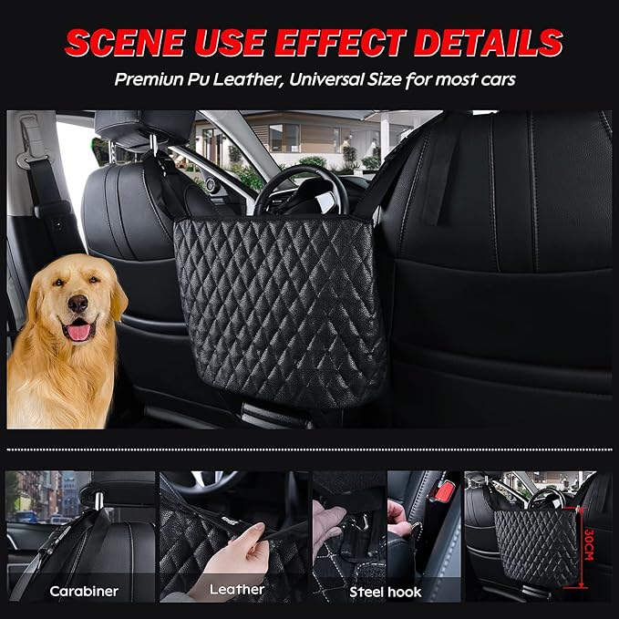 eing Car Organizers And Storage Purse Holder, Large Capacity Car Net Pocket Handbag Holder, Automotive Consoles & Backseat Organizer, Leather Back Seat Bag Between Car Front Seats, Black
