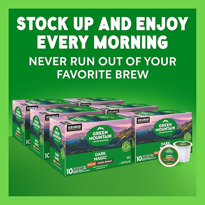 Green Mountain Coffee Dark Magic Decaf, Keurig Single Serve K-Cup Pods, Dark Roast Coffee, 60 Count, (6 Packs of 10)