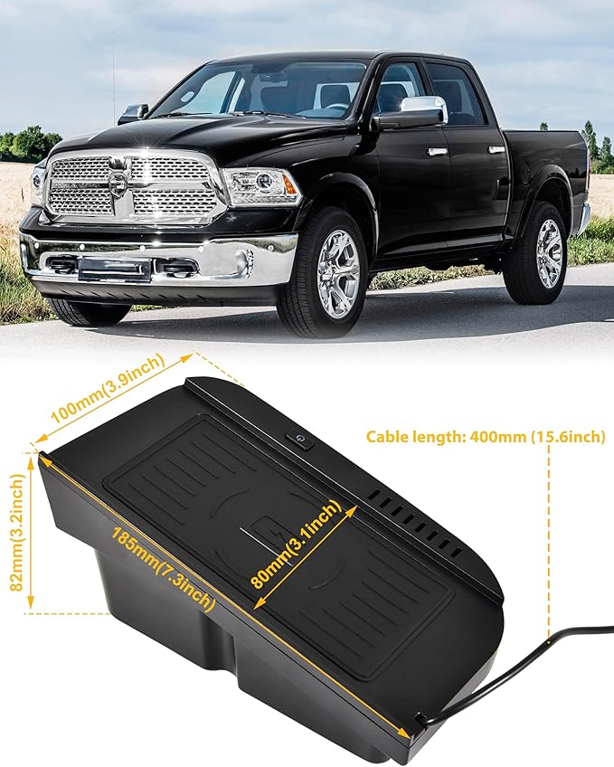 Wireless Charger for Dodge Ram, Center Console Phone Wireless Charging Pad Panel for Dodge Ram 1500 2013-2015 / Ram 2500 2010-2015 / Ram 3500 2011-2015 Accessories