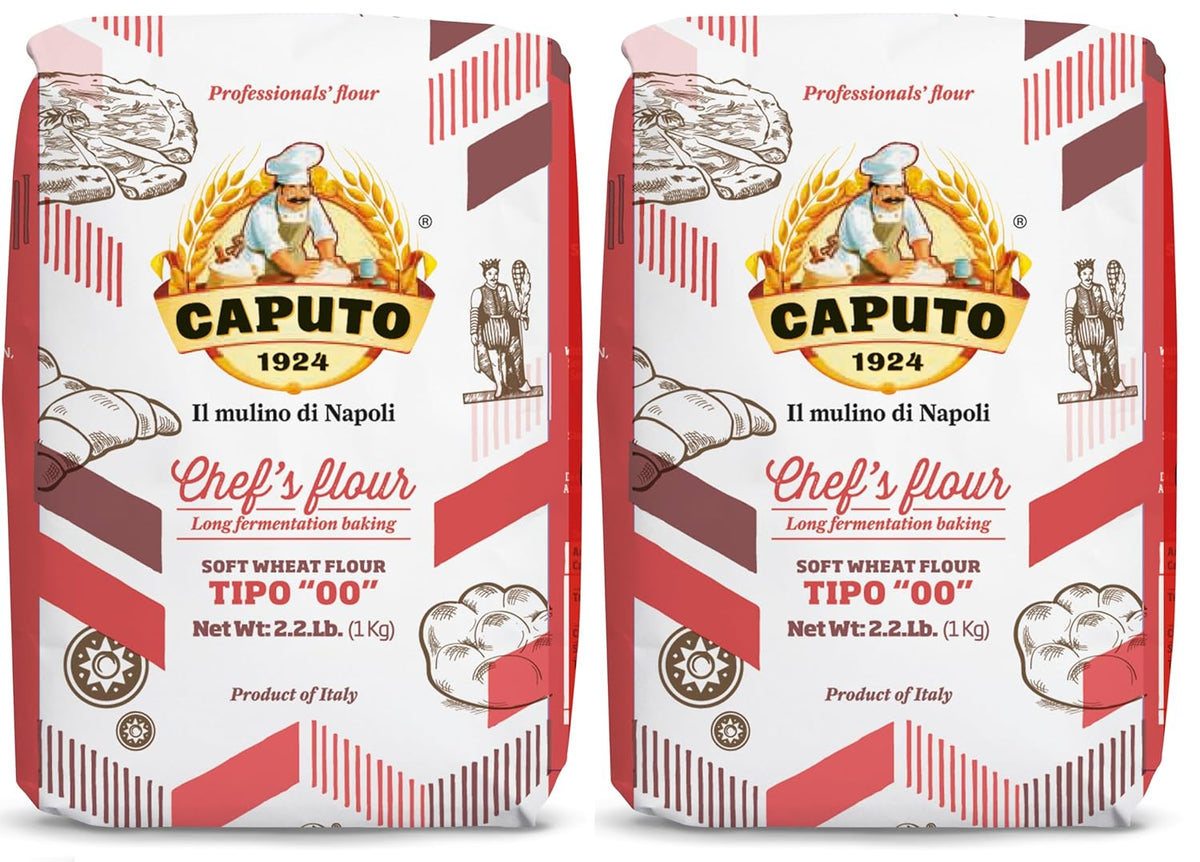 caputo chefs flour 2.2 lb pack of 2 italian double zero 00 soft wheat for pizza dough bread and pasta