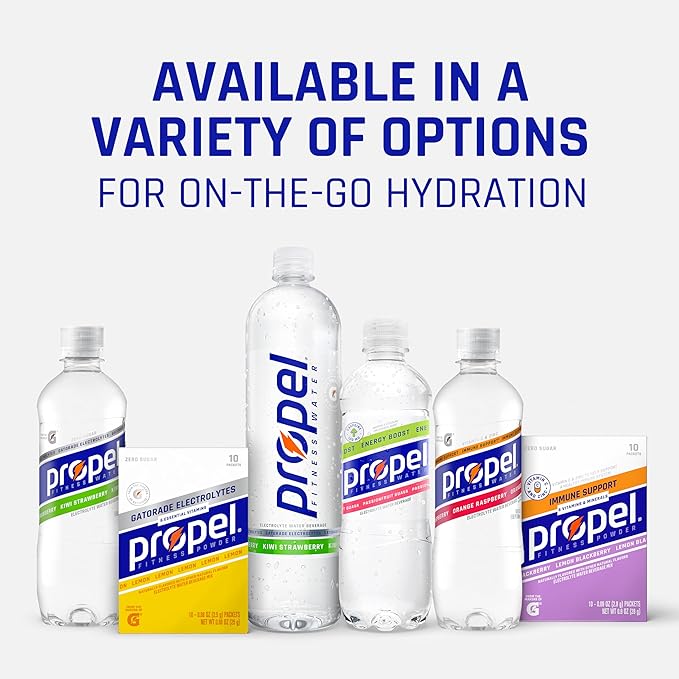 Propel Immune Support Electrolyte Enhanced Water Drink Mix Powder Packets, Orange Raspberry, 100% DV Vitamin C, Good source of Zinc, Zero Sugar Hydration with Electrolytes and Vitamins (120 Packets)