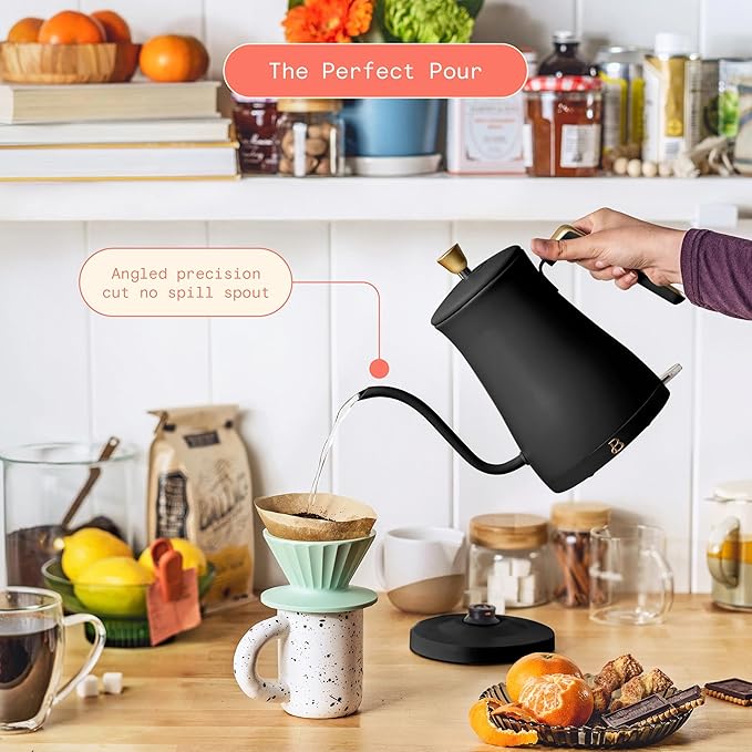 1-Liter Electric Gooseneck Kettle, 1200W Fast Heating Pour Over Coffee and Tea Kettle with Precise Spout (Black Sesame)