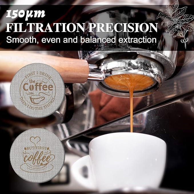 Yaomiao 2 Pieces 53.3mm Espresso Puck Screen, 1.7mm Thickness 150 Micrometre Reusable Barista Espresso Screen Stainless Steel Coffee Filter Mesh Plate for Bottomless Portafilter Filter Basket