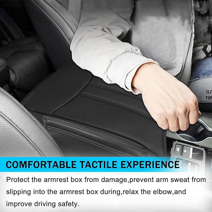 SENSHINE Armrest Cover for Honda Pilot Accessories 2023 2024 2025 2026 Center Console Cover Anti-Scratch Leather Armrest Protector Middle Console Pad with Side Pockets for Honda Pilot (Black Stitch)