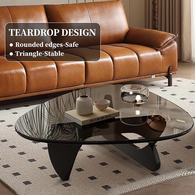 Modern Glass Coffee Table for Living Room, Mid Century Coffee Table, Small Coffee Table, Suitable for Bedroom Living Room Reception Office Tables (Black/Grey, Medium)