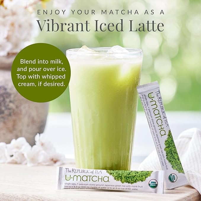 The Republic of Tea – Organic U•Matcha Single Sips, Naturally Caffeinated Matcha Green Tea Powder, 28 Packets
