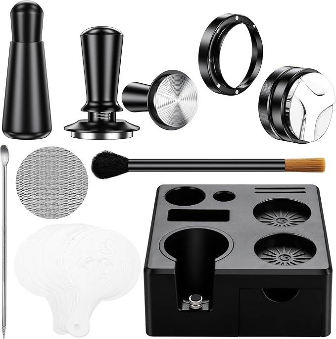 9 Pack Espresso Accessories Kit（Square）,54mm Espresso Tool Kit | Espresso Tamping Station | Coffee Distributor Tamper | WDT Tool | Dosing Funnel | Mother's Day Gift for Espresso Lovers
