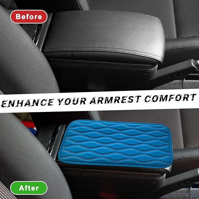 Car Center Console Pad, Waterproof PU Leather Auto Armrest Box Cover, Comfortable Vehicle Arm Rest Protector Cushion Pad for Car SUV, Universal Car Accessories (Blue)