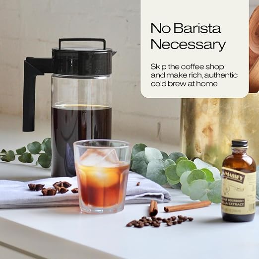 Takeya Tritan Cold Brew Coffee Maker - Airtight Pitcher with Leak-Free Lid - BPA-Free ColdBrew Maker with Silicone Handle - Dishwasher-Safe Pitcher for Homemade-Cold-Brew - 2 Quart,Black,(Pack of 4)