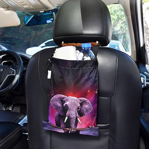 ALAZA Hanging Car Trash Bags Garbage Bag Trash Can for Back Seat Small Elephant 1 Washable Storage Bag Retractable 2 Pack
