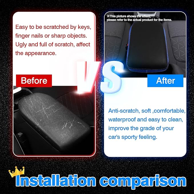Autorder Center Console Cover for Toyota RAV4 2013 2014 2015 2016 2017 2018 Accessories Armrest Cover Anti-Scratch Middle Console Pad Leather Armrest Protector