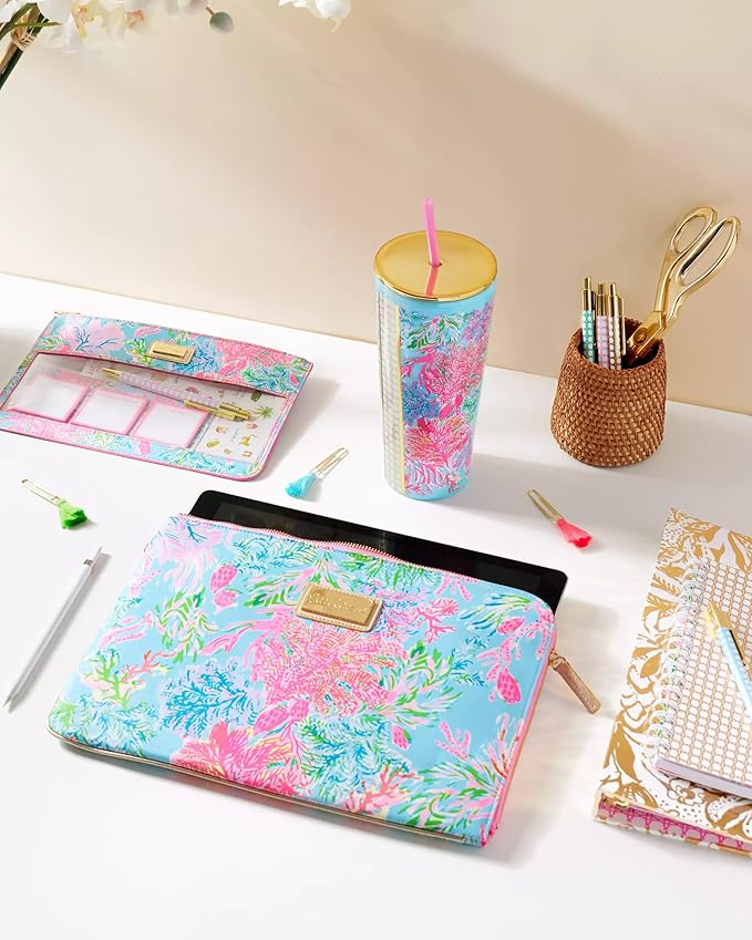 Lilly Pulitzer Double Wall Tumbler with Lid and Reusable Straw, Insulated Travel Cup Holds 24 Ounces, Cay to My heart (Pack of 2)
