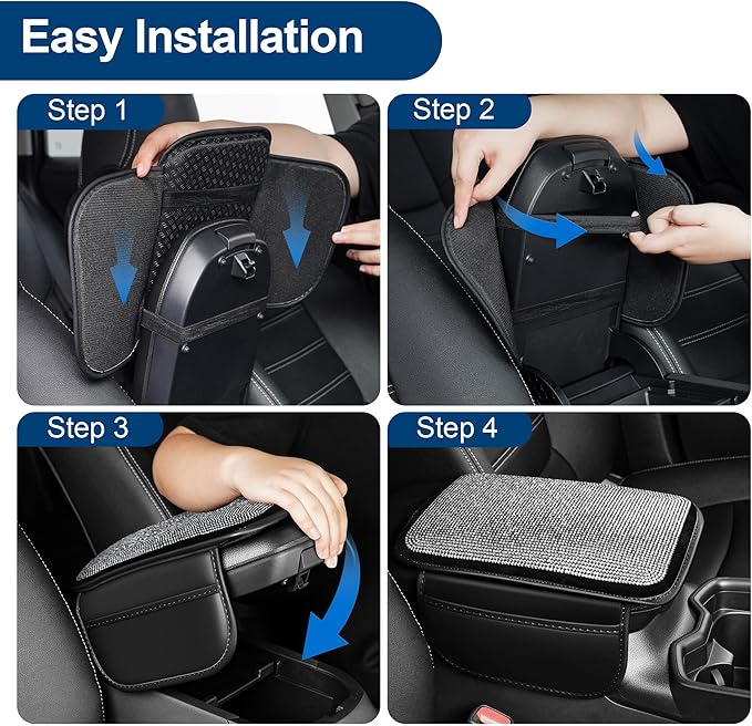 Center Console Cover Fit for VW/Volkswagen Premium Leather Car Armrest Cover with 2 Storage BagsStorage Box Waterproof Car Arm Rest Covers(Black)