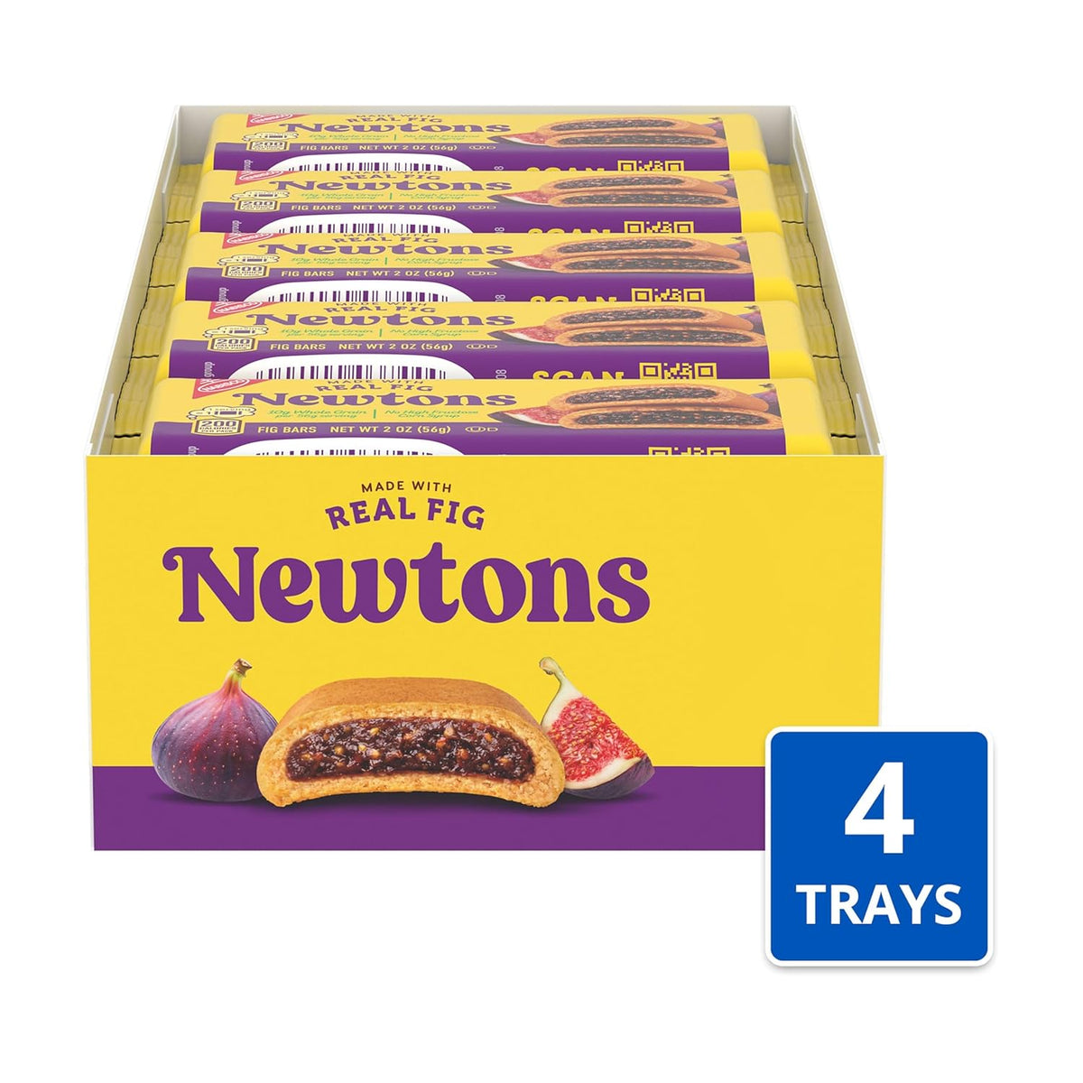 NEWTONS Soft Baked Real Fruit Fig Bars, Fig Cookies, 40 Snack Packs (2 Cookies Per Pack, 4 Boxes)