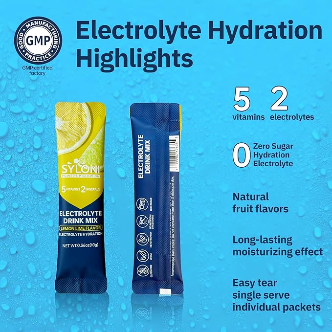 Electrolytes Powder Packets, Lemon Lime 20 Sticks, Sugar Free Hydration Packets Electrolyte Drink Mix with 7 Vitamins and Electrolytes, Keto Friendly, Vegan, Gluten Free