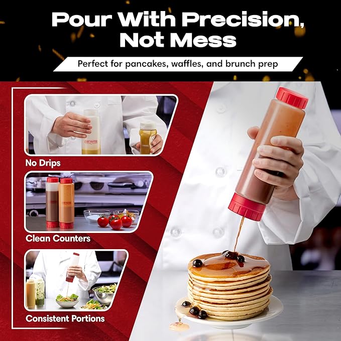 Chef Master Squeeze Bottles for Sauces (20oz) - Inverted, FIFO Refillable Bottle - Condiment Squeeze Bottles for Liquids, Sauces, Batter & Dressing - Made for Restaurants, Diners & Food Trucks - 90291