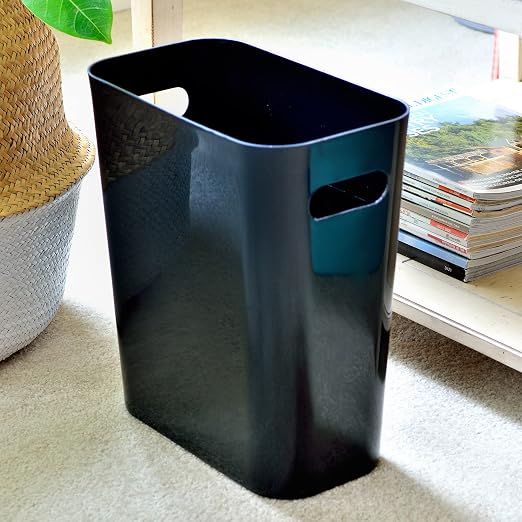 Youngever 2 Pack 3 Gallon Slim Trash Can, Plastic Garbage Container Bin, Trash Bin with Handles for Home Office, Living Room, Study Room, Kitchen, Bathroom (Black)