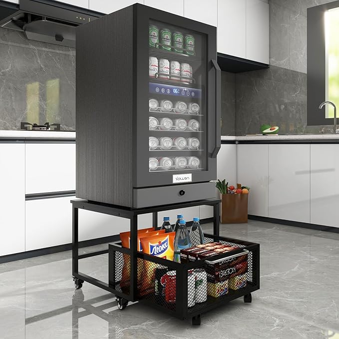 PUNCIA 19.7x23.6in Mini Fridge Stand with Large Capicity Storage Sturdy Refrigerator Table with Lockable Wheels Rolling Fridge Cart Heavy Duty Appliance Platform for Dorm, Apartment,Office, Bedroom