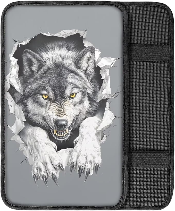 Horeset Wolf Car Armrest Cover Auto Center Console Pad Interior Accessories, Universal Fit/Easy to Install