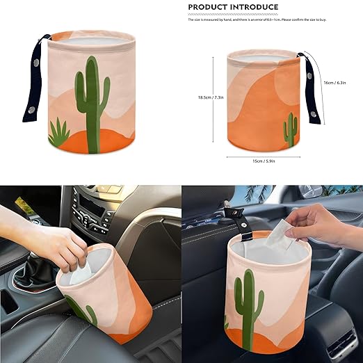 Car Trash Can with Hanging for Back Seat, Car Accessories for Women Men Automotive Garbage Cans Vehicle Trash Can for Truck SUVCactus