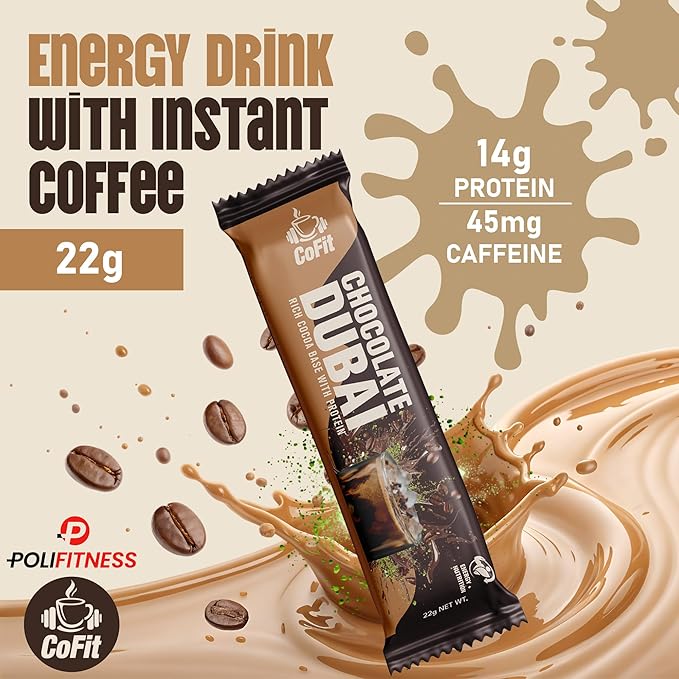 COFIT Coffee with Protein, Protein Powder Energy Drink - Instant Coffee Blend with Added Protein for Enhanced Focus & Stamina - Chocolate Dubai (Stick, Chocolate Dubai)