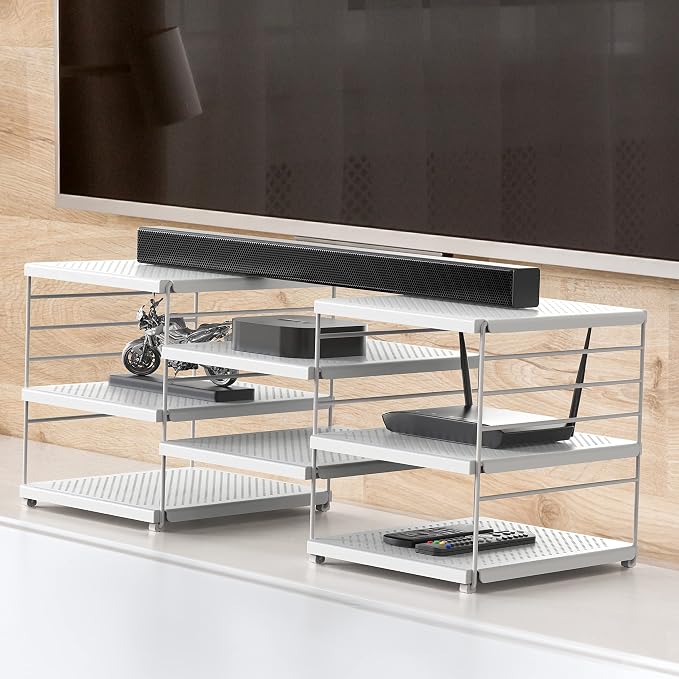 Simple Houseware Expendable Kitchen Counter Shelf Organizer, White, Plastic, 23.2" L x 9.8" W x 8.7" H