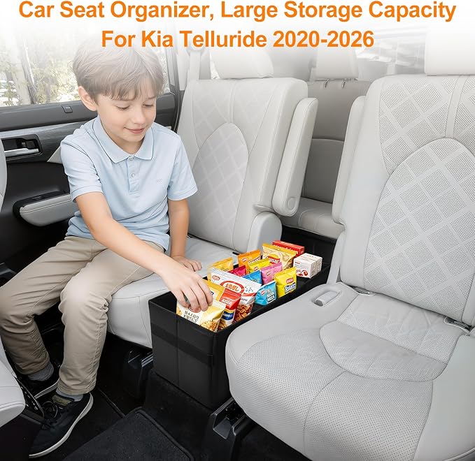 Car Seat Organizer for Kia Telluride 2020-2026 w/Built-In Cooler Bag, Telluride Second Car Console Organizer w/Non-Slip Strips, Foldable Backseat Organize for Dog Toys Kids Snacks Travel Storage Box