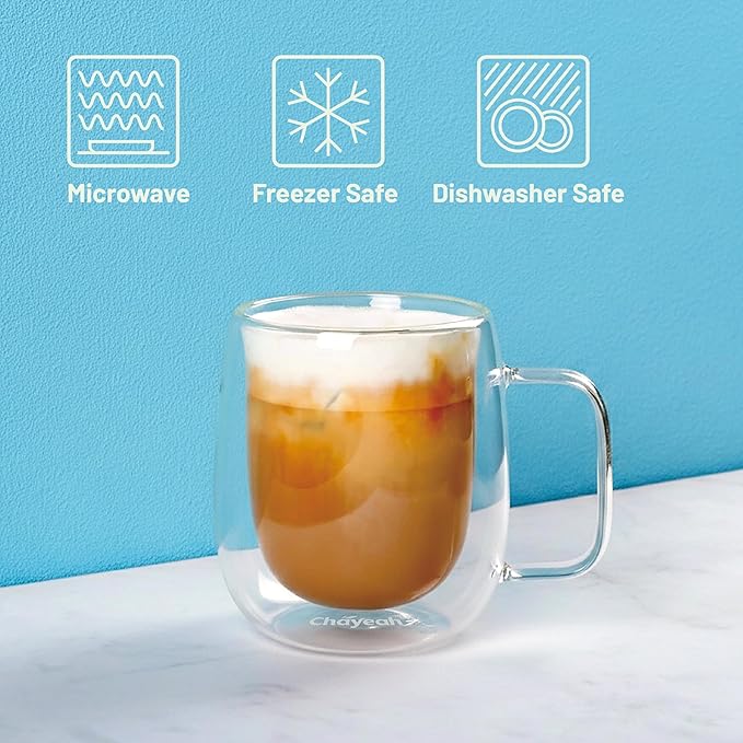Double Wall Glasses, 14 OZ Insulated Mugs with Handle, Perfect for Tea, Coffee, Water, and More (Set of 2)