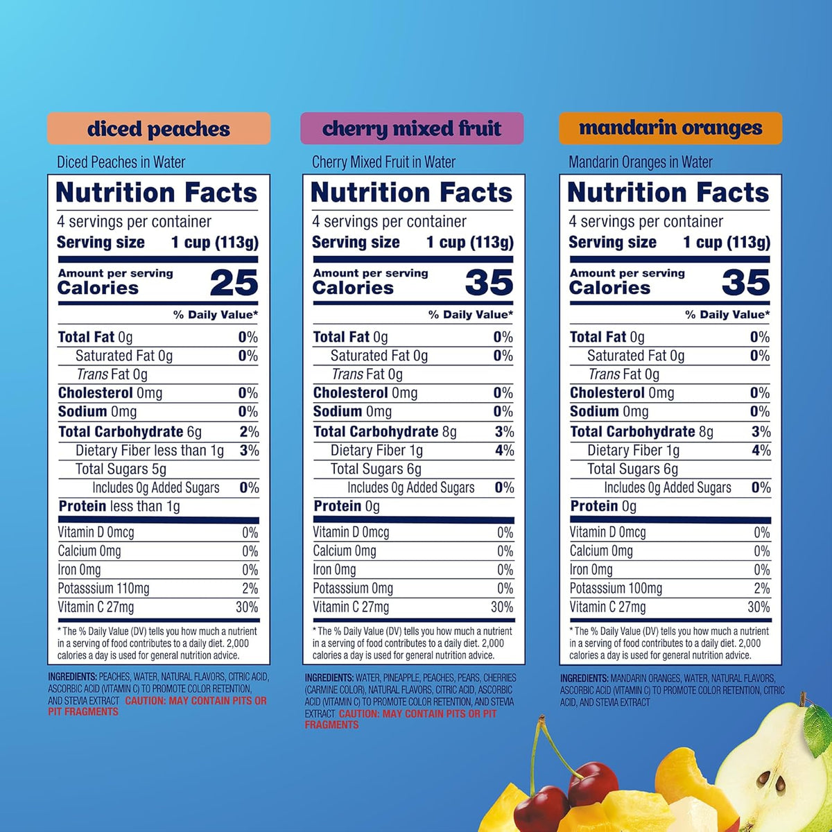 dole diced peaches mandarin oranges cherry mixed fruit no sugar added variety pack - 12 pack